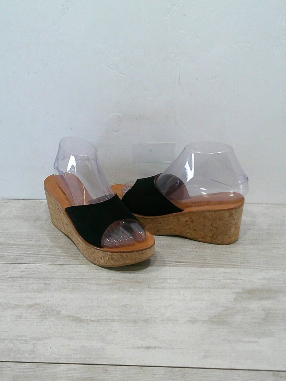 K. Jacques St. Tropez SEXY Black Suede Leather Cork Wedge Heels Size 37